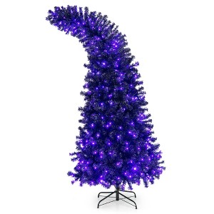 Costway 7FT Pre-Lit Black Halloween Tree 8 Flash Modes w/ 400 Purple & Orange Lights - 1 of 4