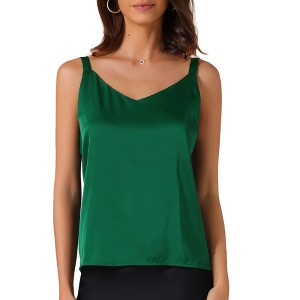 INSPIRE CHIC Women's Satin V Neck Spaghetti Strap Summer Fall Tank Tops - 1 of 4