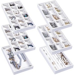 Set of 9 Stackable Velvet Jewelry Trays, Drawer Organizer Inserts for Stud Earrings, Rings & Necklaces, Grey - 1 of 4