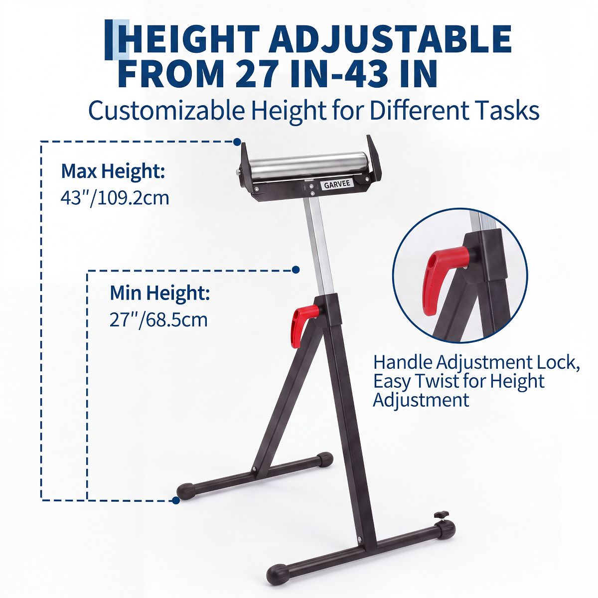 Folding Roller Stand, Heavy Duty 250 LBS Capacity Table Saw Outfeed Support, 27"-43" Adjustable Height for Woodworking & Metalworking, 1/2 Pack - thumbnail 7
