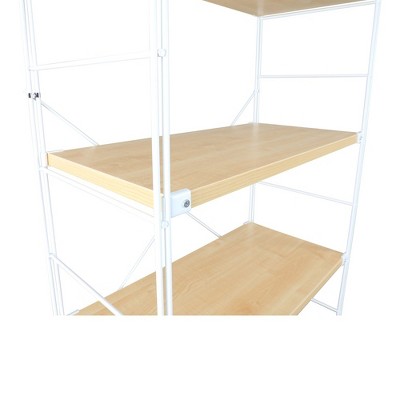 Natural Wood and White Metal 4-Shelf Etagere Bookcase