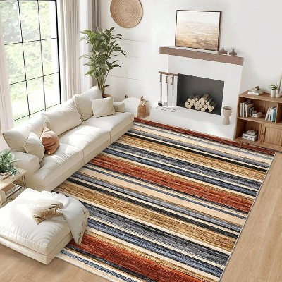 Modern Striped Rug,Farmhouse Non Slip Washable, Large Area Rug for Living Room Bedroom