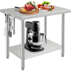 36"x24" Stainless Steel Prep Table, Stainless Steel Workbench, 662 lbs Load Capacity, 3-Stage Adjustable Shelf, with Hook, Arc Corner Edge - 1 of 4