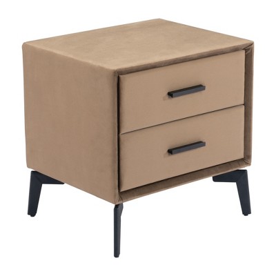 HomeRoots 20" Brown and Black Velvet Wood and Steel End Table With Two Drawers