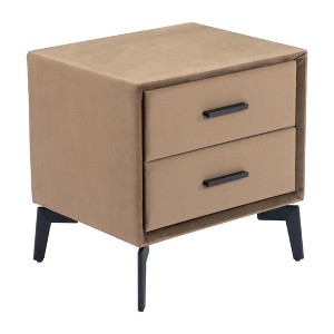 HomeRoots 20" Brown and Black Velvet Wood and Steel End Table With Two Drawers - 1 of 4