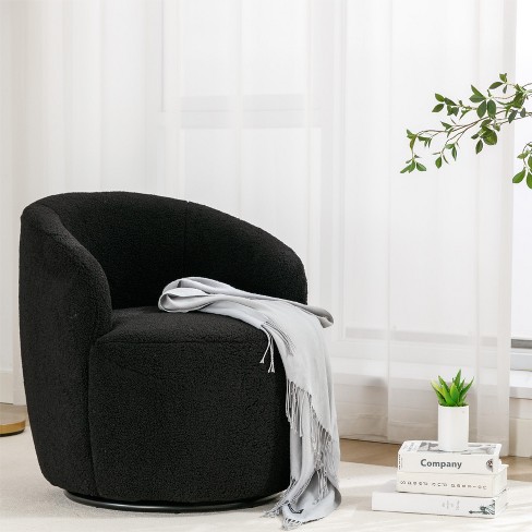 Fannie Black Teddy Swivel Accent Armchair Barrel Chair 25.60