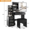 Vanity Desk with Sliding Mirror and Lights, Makeup Vanity Set with 4 Drawers, Stool, Power Outlet, Open Shelves - 4 of 4
