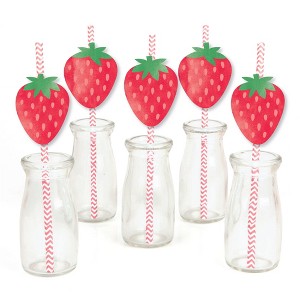 Big Dot of Happiness Berry Sweet Strawberry - Paper Straw Decor - Fruit Themed Birthday Party or Baby Shower Striped Decorative Straws - Set of 24 - 1 of 4