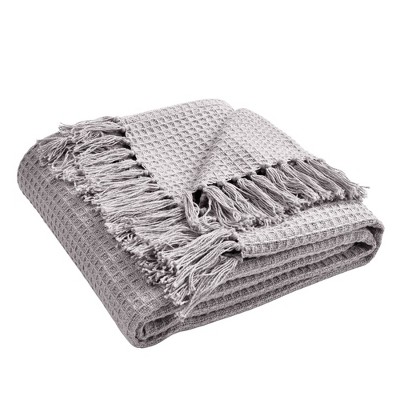 50"x60" Waffle Cotton Knit Throw Blanket Light Gray - Lush Décor