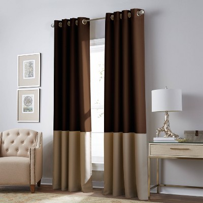 108"x52" Kendall Lined Curtain Panel Chocolate/Beige - Curtainworks