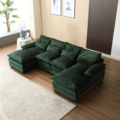 110.63" Modern U-Shaped Sectional Sofa with Pillows, Luxury Chenille Fabric Couch 4W - ModernLuxe