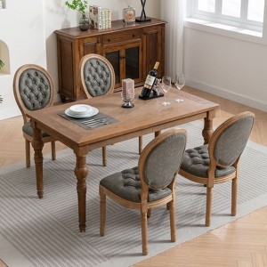 VASIP Set of 2 French Baroque Revival Dining Chairs - Hand-Tufted PU Leather with Nailhead Trim & Carved Hardwood Cabriole Legs - 1 of 4