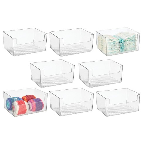 mDesign Linus Closet Plastic Storage Organizer Bin with Open Dip Front, 8  Pack, Clear - 12 x 16 x 8