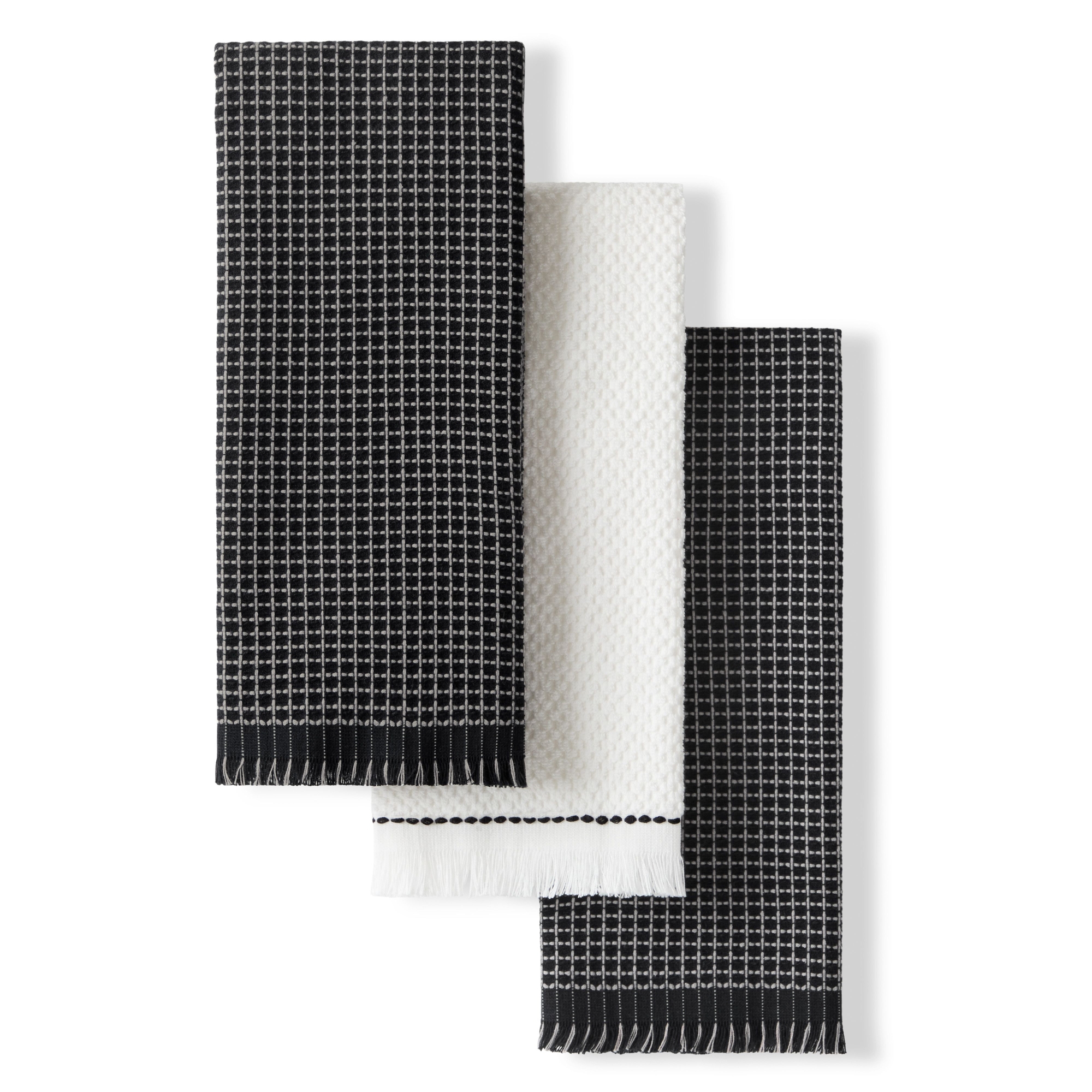 KitchenAid Gridlines 100% Cotton Kitchen Towels 3-Pack, Matte Black