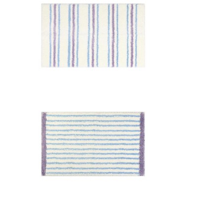 Unique Bargains 2 Pcs Striped Pattern Soft Absorbent Non-Slip Bath Mats Machine Washable