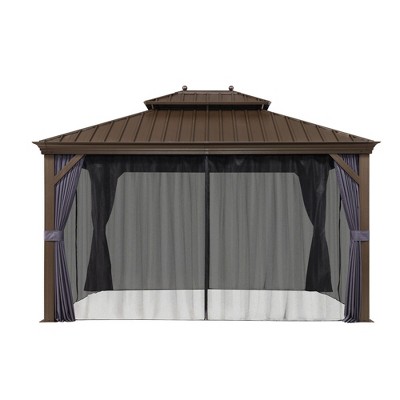 PURPLE LEAF Hardtop Gazebo Canopy with Netting and Curtains for Outdoor Deck Backyard Heavy Duty Metal Patio Permanent Pavilion