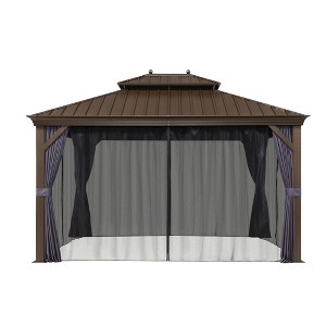 PURPLE LEAF Hardtop Gazebo Canopy with Netting and Curtains for Outdoor Deck Backyard Heavy Duty Metal Patio Permanent Pavilion - 1 of 4