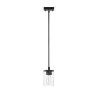Globe Electric Pendant Light with Seeded Glass Shade Matte Black