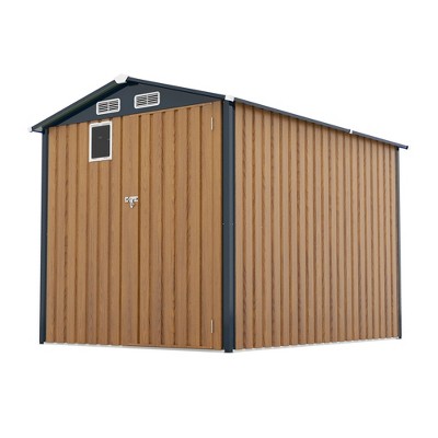 Vynxaria 6x8FT Outdoor Steel Storage Shed, Lockable Doors with Clear Window & 4 Louver Vents, Compact for Garden/Bike/Utility Storage, Yellow