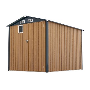 Vynxaria 6x8FT Outdoor Steel Storage Shed, Lockable Doors with Clear Window & 4 Louver Vents, Compact for Garden/Bike/Utility Storage, Yellow - 1 of 4