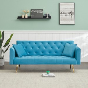 SKRAN 71 inch convertible love seat sofa, American retro velvet, suitable for small living room, bedroom, office - 1 of 4