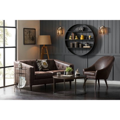 Elegant Gray 41" Round Metal Wall Shelf with Open Wire Back