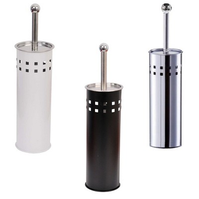 Black Metal Toilet Brush and Holder with Stainless Steel Top