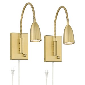 360 Lighting Lido Modern Wall Lamps Set of 2 Warm Gold Plug-in Fixture LED Adjustable Gooseneck Arm for Bedroom Reading Living Room Hallway House Home - 1 of 4