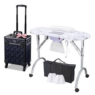 Byootique Manicure Table Nail Desk & Rolling Makeup Train Case Kit