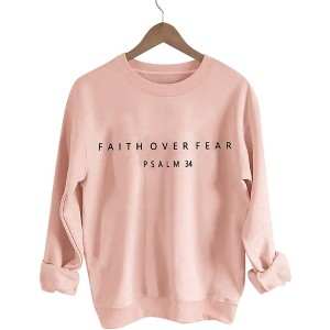 Plus Size Sweatshirts Faith over Fear Crew Neck Tops with Long Sleeve Funny Sayings Pullover Sweat Shirts Plus Size Slogan Tops - 1 of 2