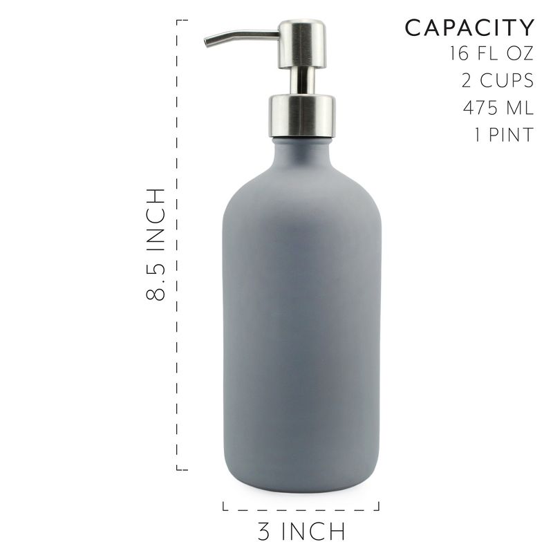 Cornucopia Brands 16oz Gray Pump Bottles 2pk; Gray Coated Glass Soap Dispenser Pump Bottles for Lotion, Hand Care & Liquid Soap, 3 of 9