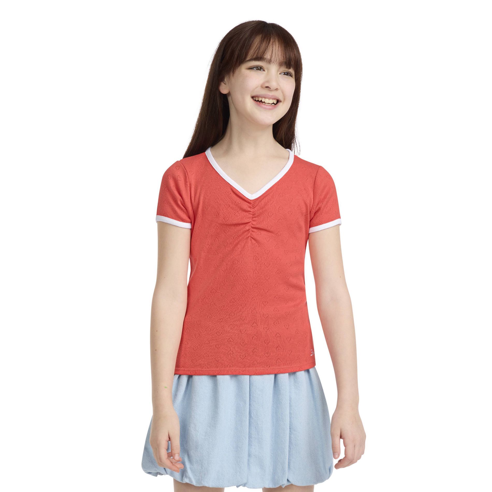Levi's® Girls' Short Sleeve Pointelle T-Shirt - Coral Red L