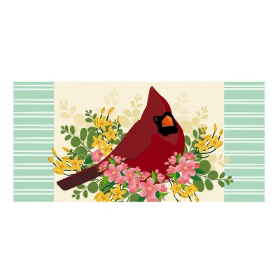 Evergreen Flag Spring Floral Cardinal Sassafras Switch Mat 10 x 22 Inch Interchangeable Door and Floormat for Homes Gardens and Yards