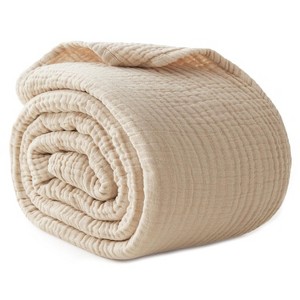 Itopfox 100% Cotton Muslin Blanket, 6-Layer Cooling Soft Throw for Bed & Couch, Breathable Quilt Bedspread, Gauze Bedding for Adults, Oatmeal Beige - 1 of 4