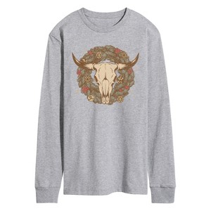 Men's - Instant Message - Cow Skull Wreath Long Sleeve Graphic T-Shirt - 1 of 4