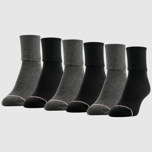 Goldtoe Signature Collection Women's 6pk Modern Essentials Classic Turn Cuff Crew Socks - Black/Charcoal 6-9 - 1 of 3