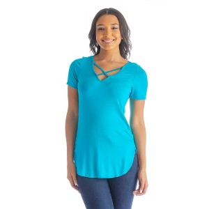 Womens V Neck Criss Cross Neckline T Shirt Tunic Top - 24seven Comfort Apparel™ - 1 of 4