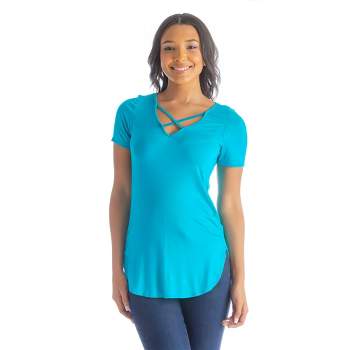 24seven Comfort Apparel Womens V Neck Criss Cross Neckline T Shirt Tunic Top