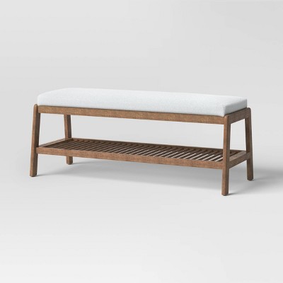 Upholstered Entry Bench with slatted Shelf Cream Boucle - Threshold™