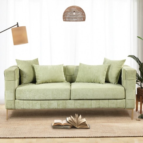 Green fabric floor sofa couch, Large floor pillows