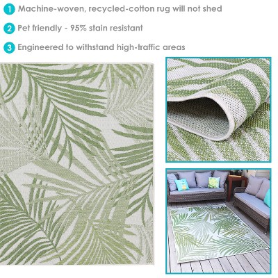 Verdant Tropical Illusions Light Green Leaf Pattern 5' x 7' Outdoor Rug