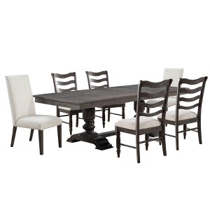 7pc Hutchins Dining Set with Two Upholstered Chairs Washed Espresso - Steve Silver Co. - 1 of 4