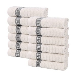 Zero Twist Cotton Ribbed Modern Geometric Border Face Towel Washcloth Set 12 by Blue Nile Mills - 1 of 4
