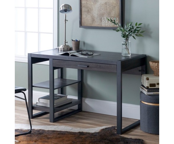 Home Office 48" Wood Storage Computer Desk - Charcoal - Saracina Home