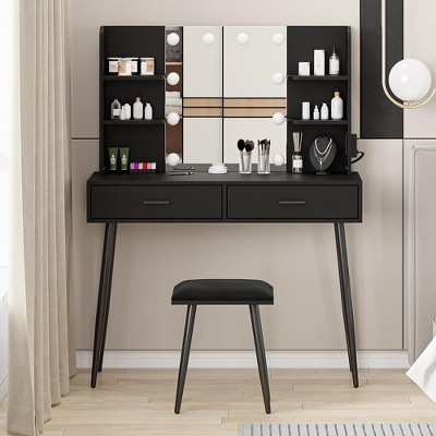 Vanity Desk , Adult Makeup Desk with Mirror Drawer Storage Light Bulb Storage Shelf Dressing Desk Vanity Desk Set