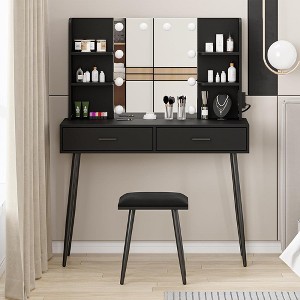 Vanity Desk , Adult Makeup Desk with Mirror Drawer Storage Light Bulb Storage Shelf Dressing Desk Vanity Desk Set - 1 of 4