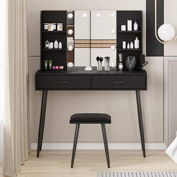Adult Vanity Desk Makeup Desk with Mirror Drawer Storage Light Bulb Storage Shelf Dressing Desk Vanity Desk Set