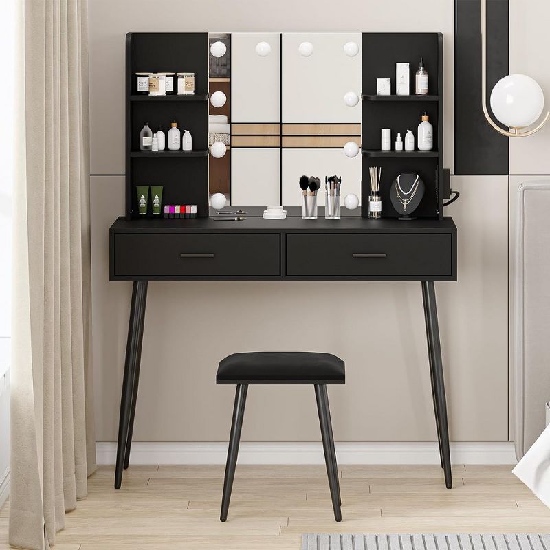 Adult Vanity Desk Makeup Desk with Mirror Drawer Storage Light Bulb Storage Shelf Dressing Desk Vanity Desk Set, 1 of 6
