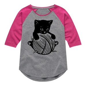 Girls' - Instant Message - Cat Yarn Kid Shirt Tail Raglan Graphic T-shirt - 1 of 4