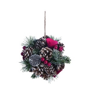 Transpac 5.5 in. Multicolor Christmas Pinecone with Rosette Ornament Ball - 1 of 2